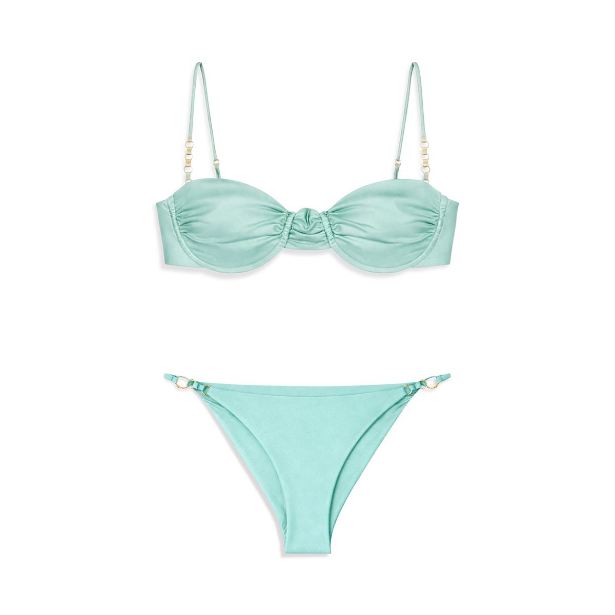 아콰마린 컬러 비키니 톱, 브리프는 Jade Swim.