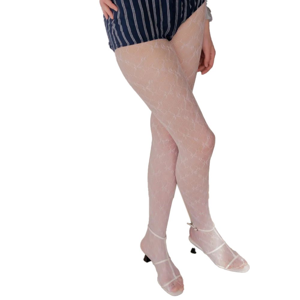 플라워 자카드 레이스 스타킹 화이트