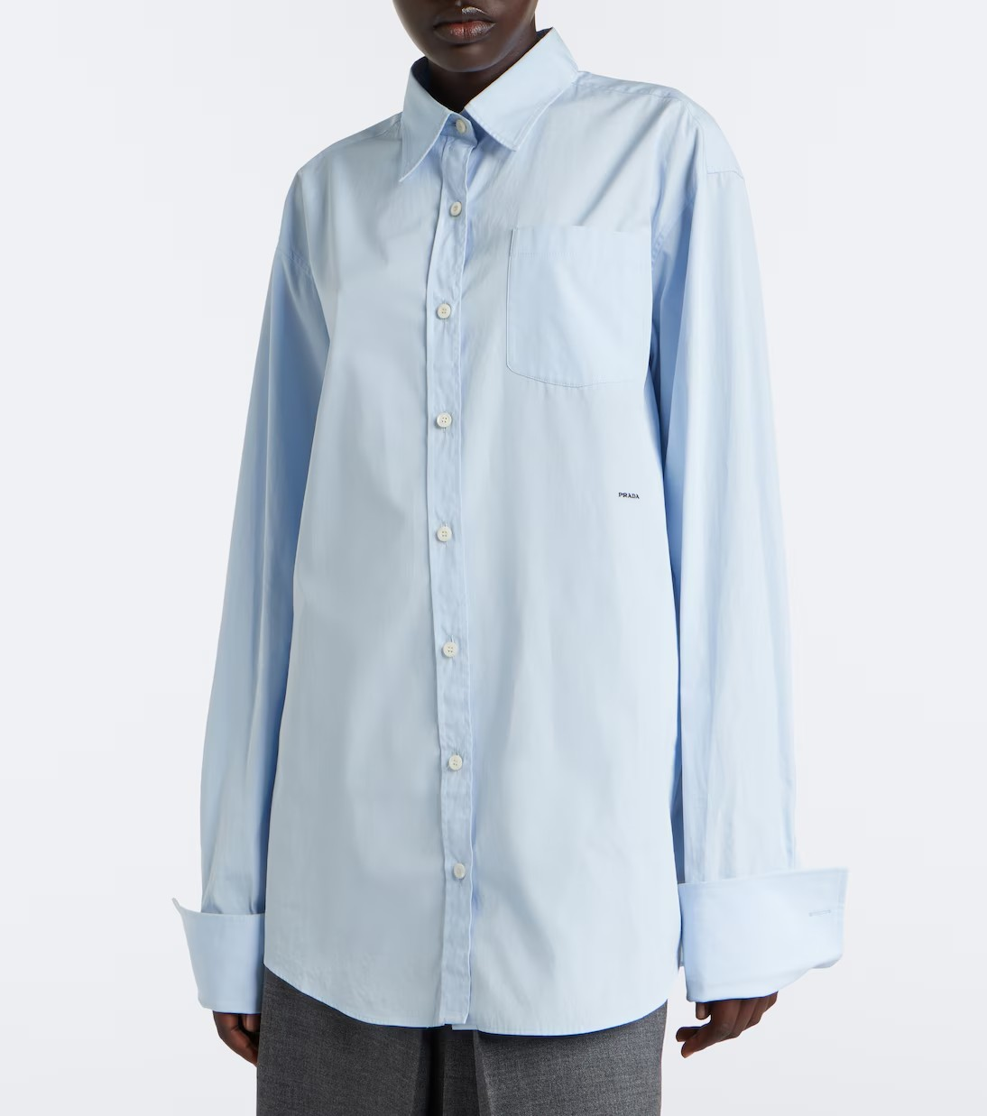 Tie-neck cotton poplin shirt