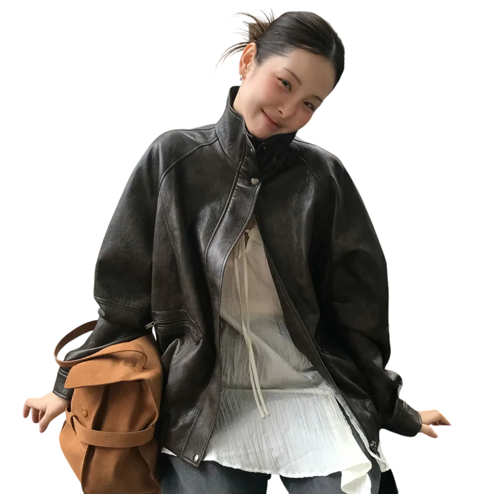 하이넥 레더 블루종 재킷