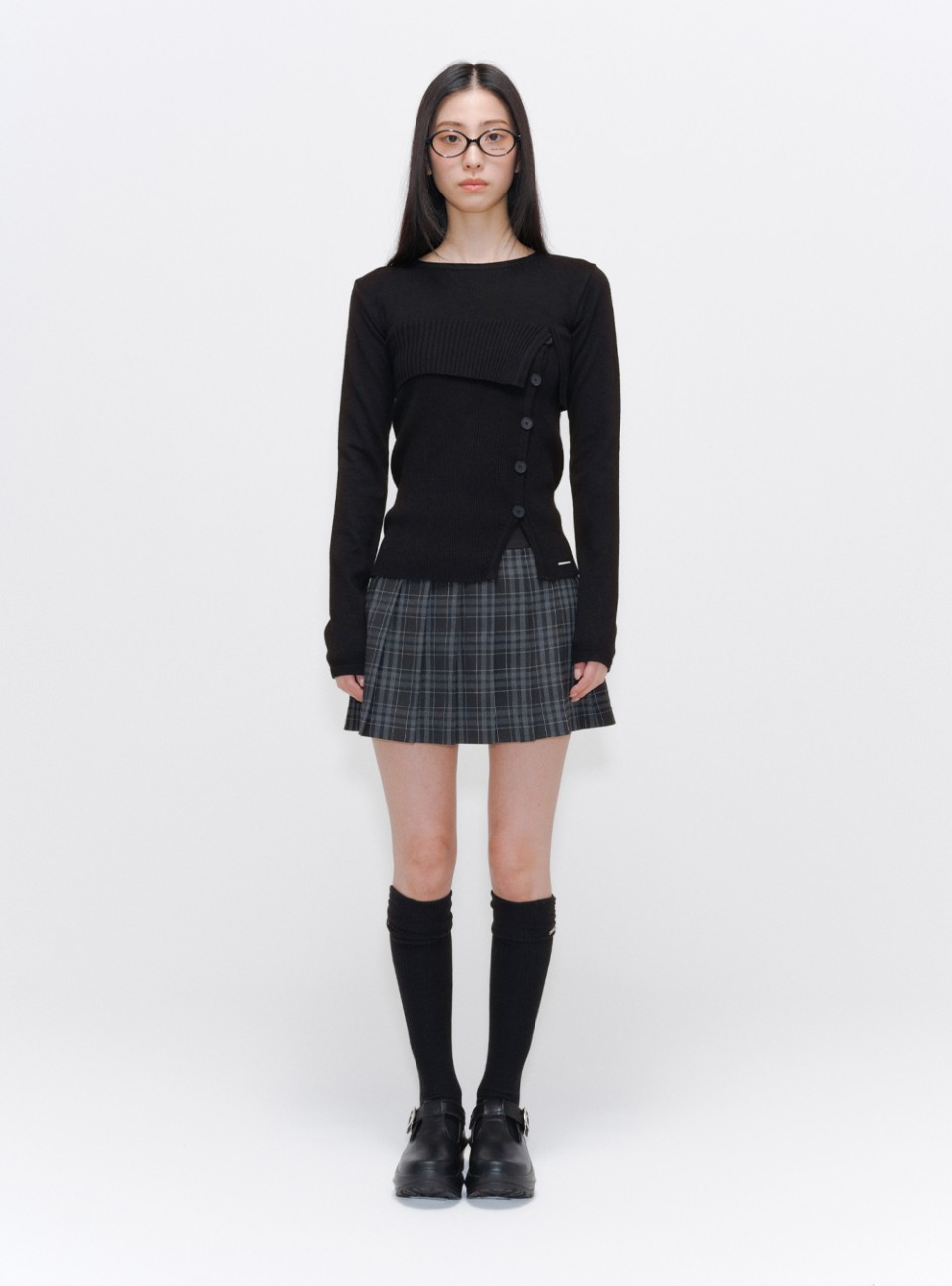 Pocket layered check skirt