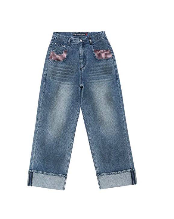 OIL WASHED ROLLED UP JEANS