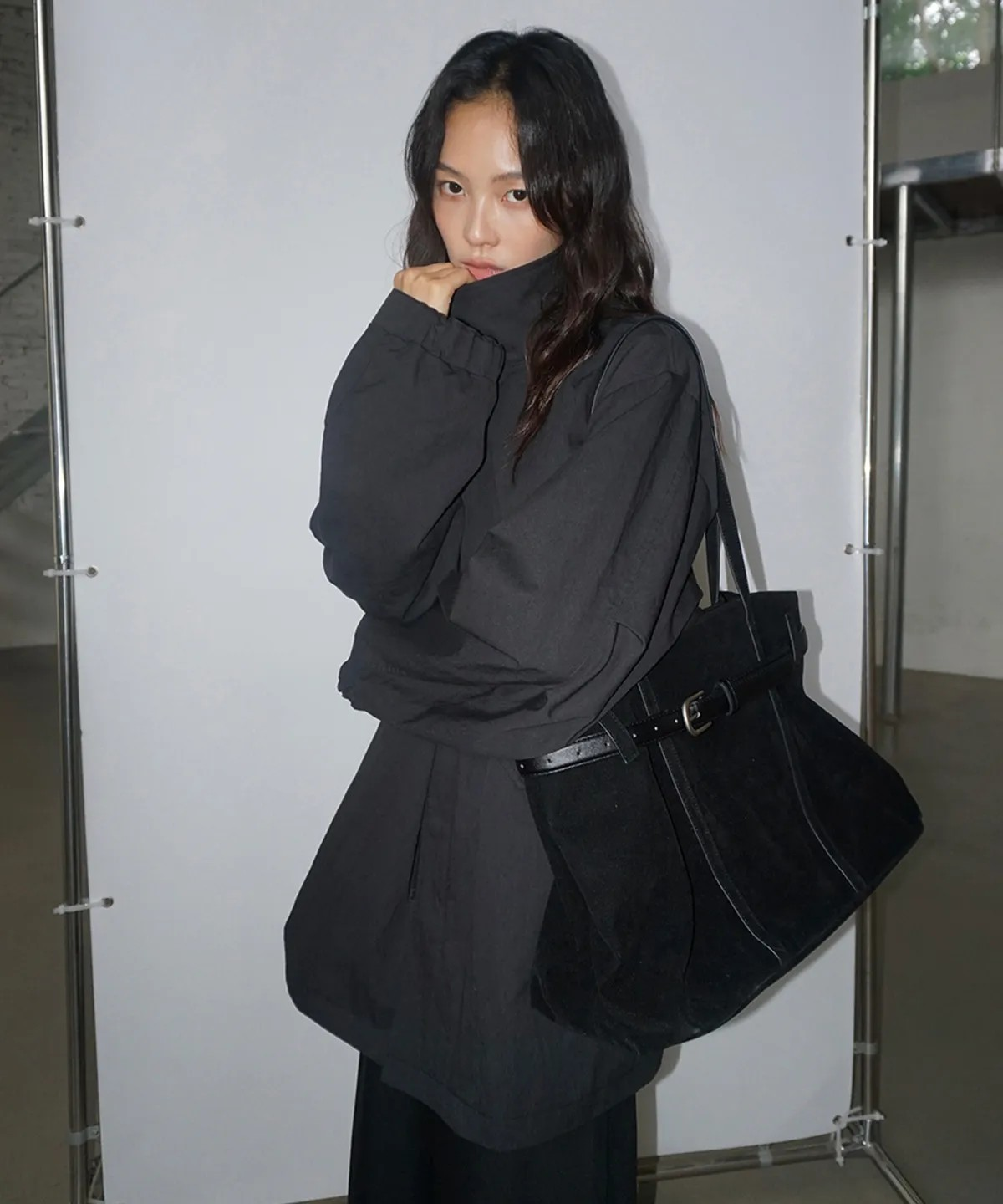 스탠 하이넥 하프 야상