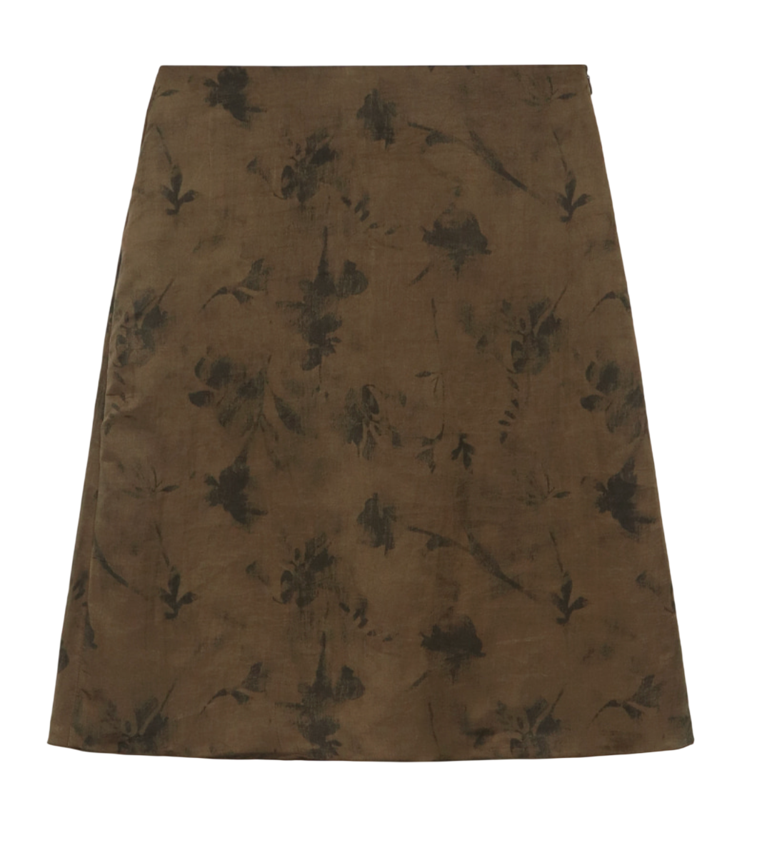 Draw floral silky skirt
