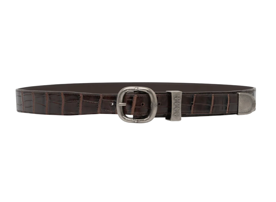 Split 4 Symbol Oval Buckle Belt - Brown
