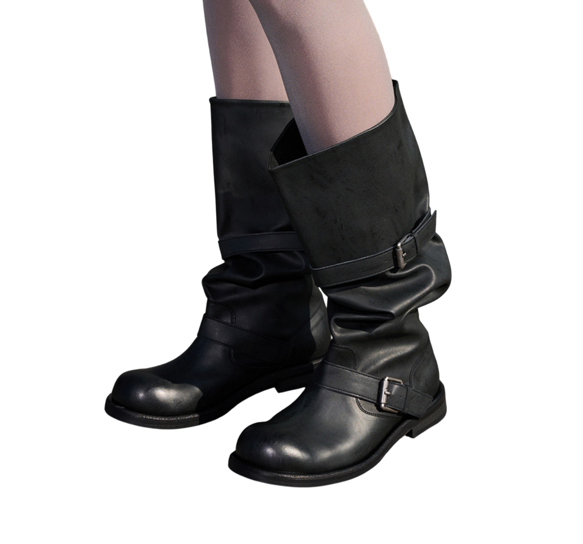 Slouchy Long Boots_ Washed Black
