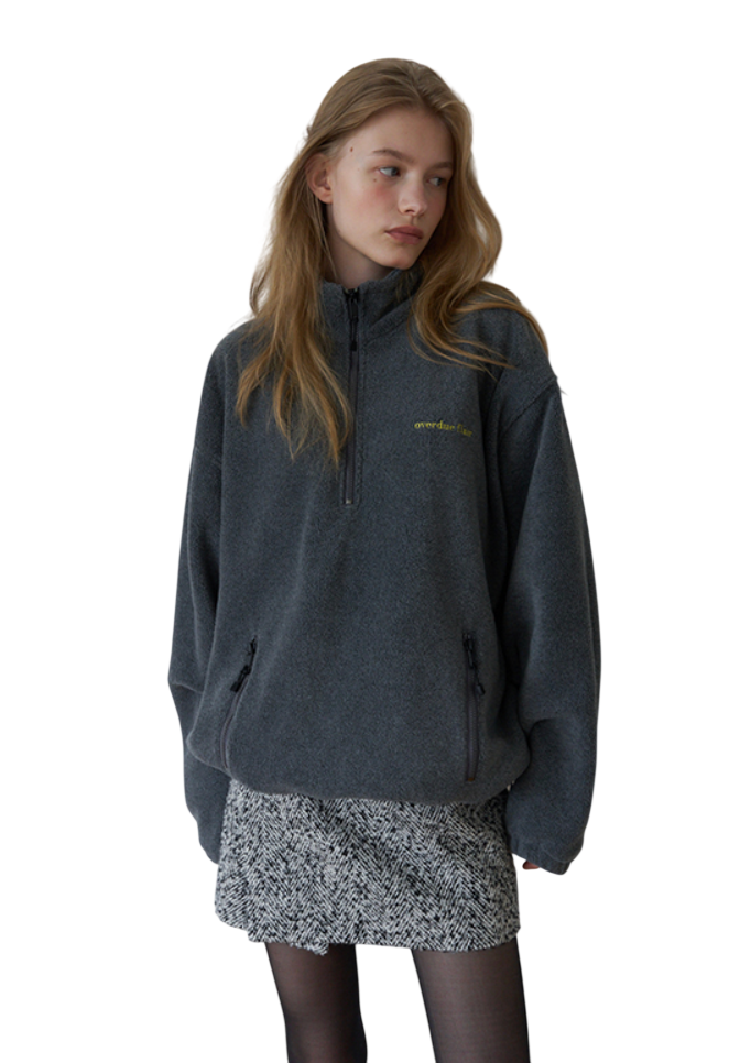 HALF-ZIP FLEECE TOP_DARK GREY