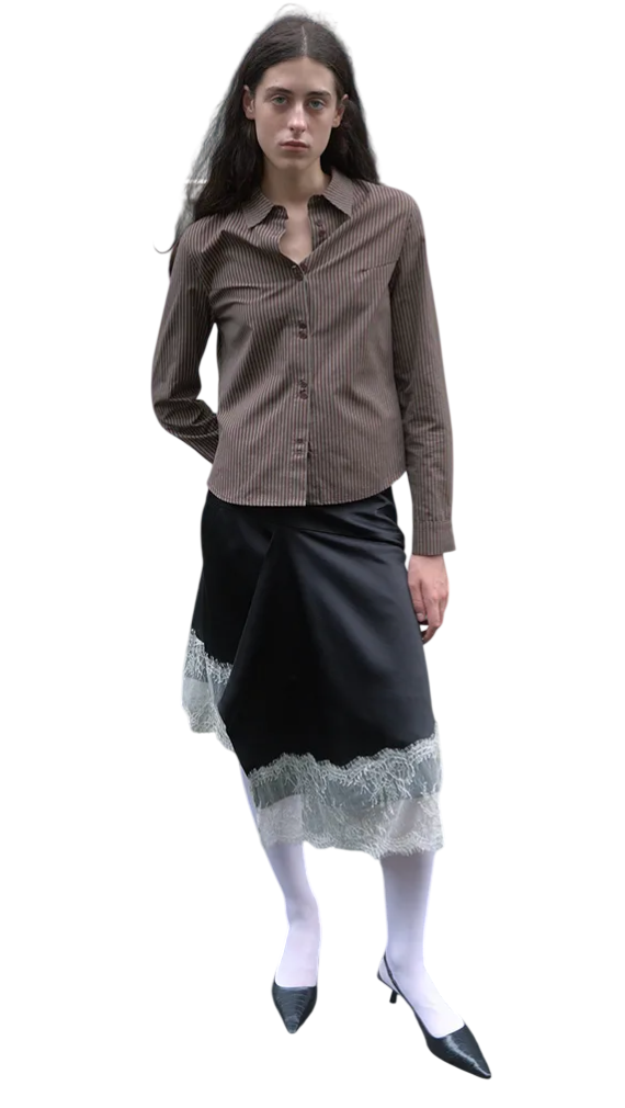 [기준 X 민주] SATIN LACE MIDI SKIRT_BLACK