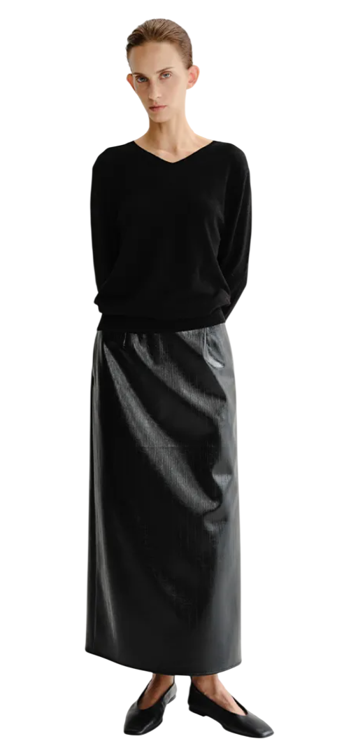 VORN CRACK LEATHER MAXI SKIRT (BLACK)