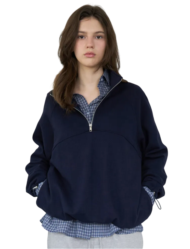 Back Lettering Half-Zip Anorak - Navy