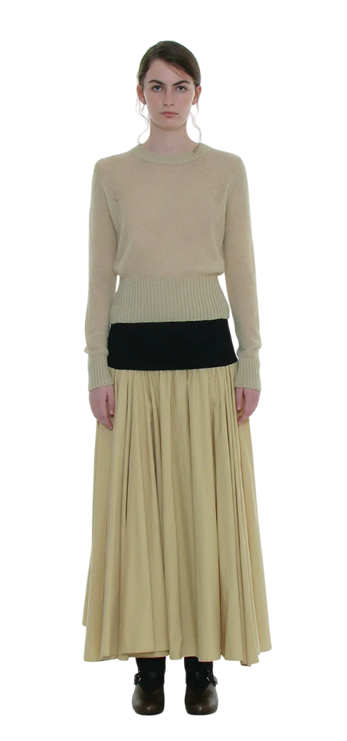VOLUME FLARE MAXI SKIRT_CREAM