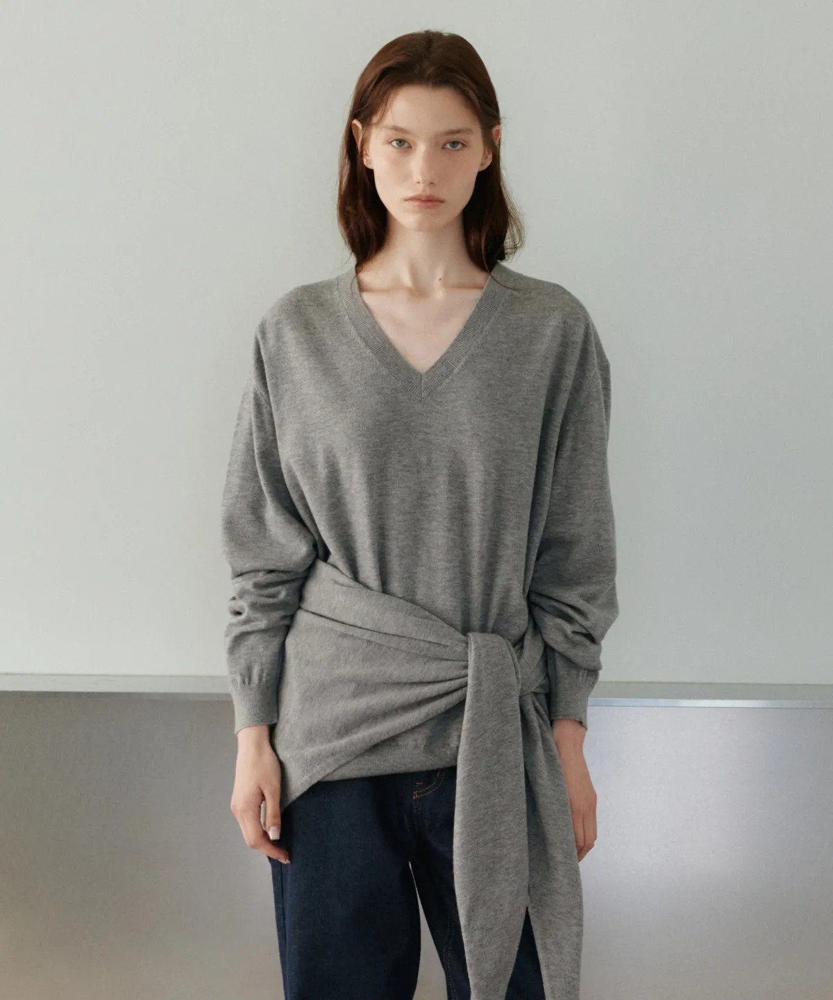 Washable V-neck knit shawl set