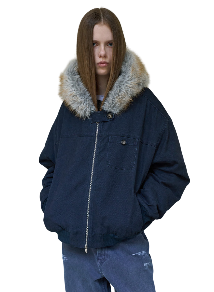 FUR HOODED BOMBER JACKET