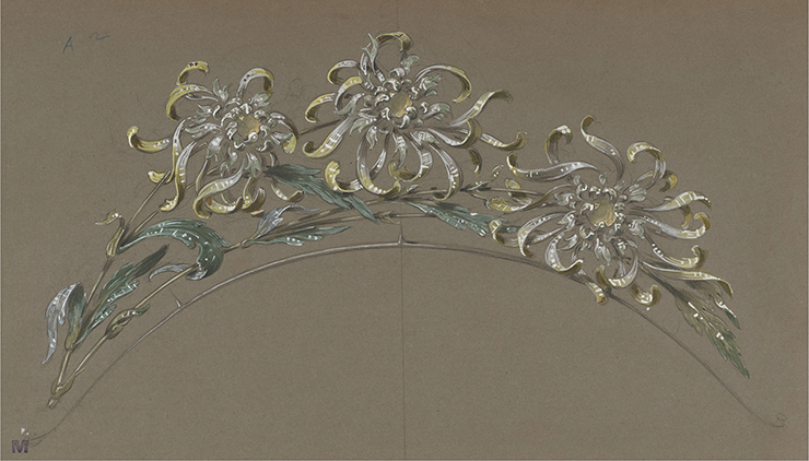 1880-1910년경, 조셉 쇼메(Joseph Chaumet)의 드로잉 워크숍 중 국화 티아라 디자인.